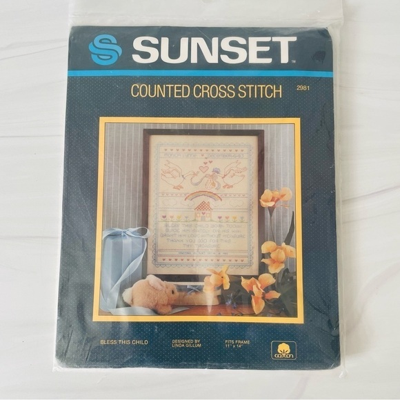 Sunset Counted Cross Stitch- Bless This Child - For 11x14 Frame- New- Kit #2981 - Picture 1 of 6